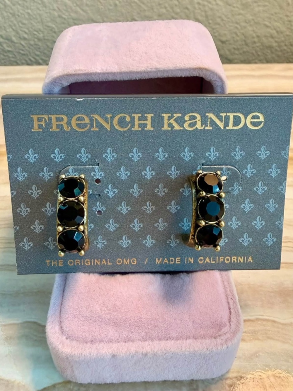 French Kande | Brass Huggie Earrings With Jet Swarovski Crystals